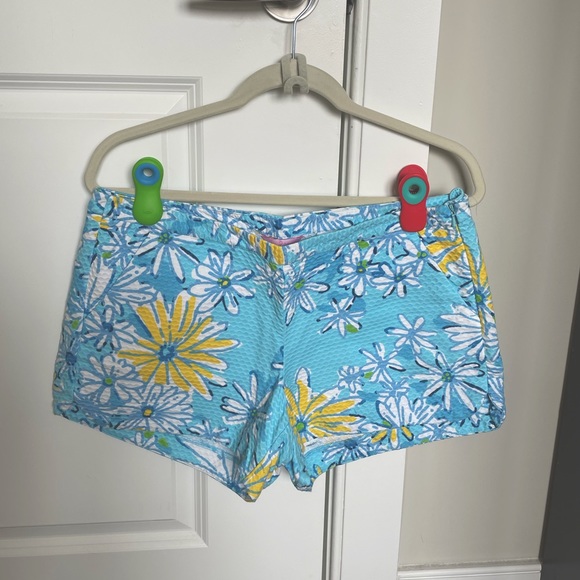 Lilly Pulitzer Blue and Yellow Floral Print Shorts - Picture 1 of 5